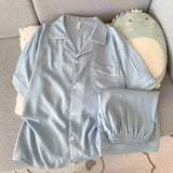 Youth Men's Slim Fit New Pajama Set Solid Color Short Sleeve Lapel Top and Elastic Shorts Pajamas Summer Loungewear Sleepwear