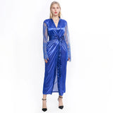 Womens Nightdress Sexy Long Lace Lingerie Nightwear Bath Robe Gown Imitation Ice Silk Nightdress Solid Color Nightgown