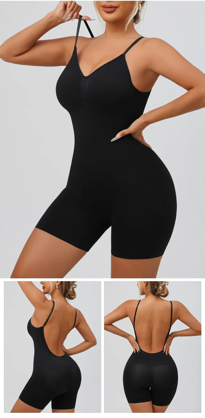 Flarixa Women's Low Back Seamless Bodysuit Tummy Control Hip Lifter Full Body Shaper Backless Shapewear Jumpsuit Slim Corset