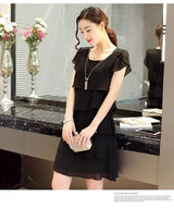 2026 Dress For Women Summer Wave Cut Ruffle Sweet Solid Short Sleeve Slim Dresses Lady Casual All-match Vestido O-Neck Chiffon