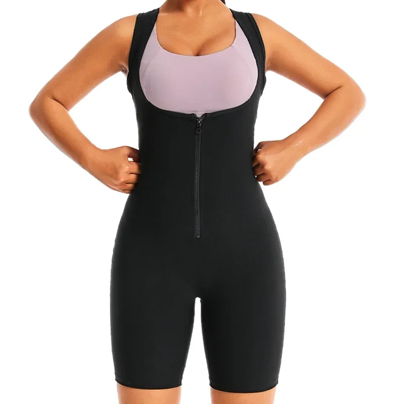 Women Hot Thermo Sauna Bodysuit One Piece Jumpsuit Shapewear Fitness Workout Sweating Bodysuit Body Shaper Thigh Trimmer Shorts