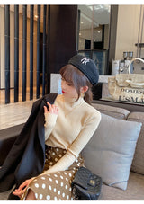 Elegant Solid Basic Knitted Tops Women Turtlneck Sweater Long Sleeve Casual Slim Pullover Korean Fashion Simple Chic Clothes