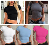 New Women Clothing Short Sleeve T-shirt Slim Fit Tops Y2K Female O-Neck Knitted Sheath Tee Shirt Street Wear Sex Sporty