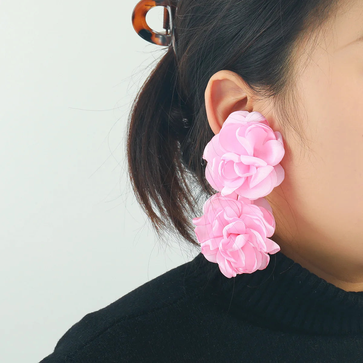 Chiffon flower multi-layer earrings, summer beach vacation style exaggerated earrings design, light luxury, niche