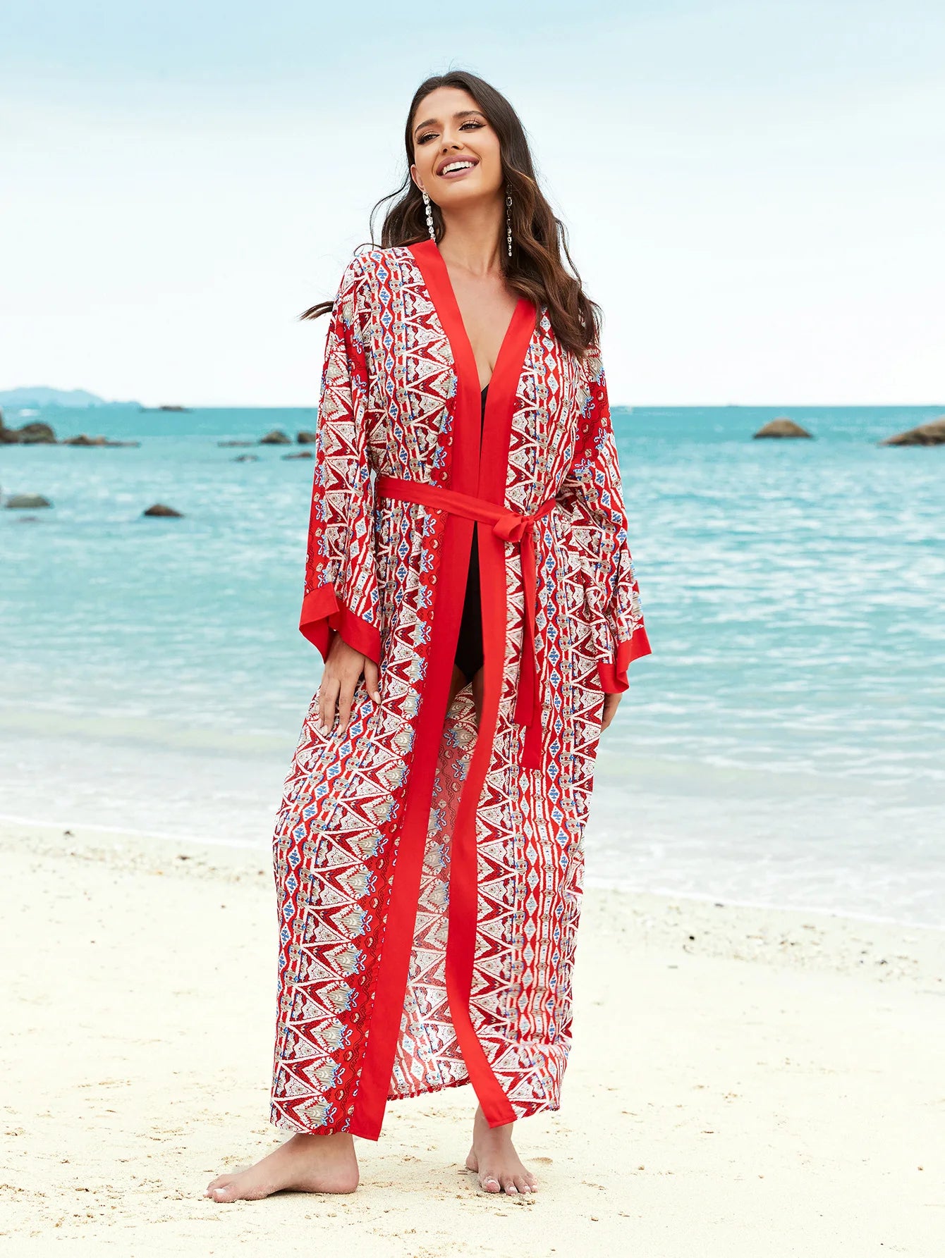 2026 Women Swimsuit Beach Cover Up Dress Sleeve Kaftan Beach Tunic Long Pareos Bikinis Cover Ups Summer Robe Plage Beachwear