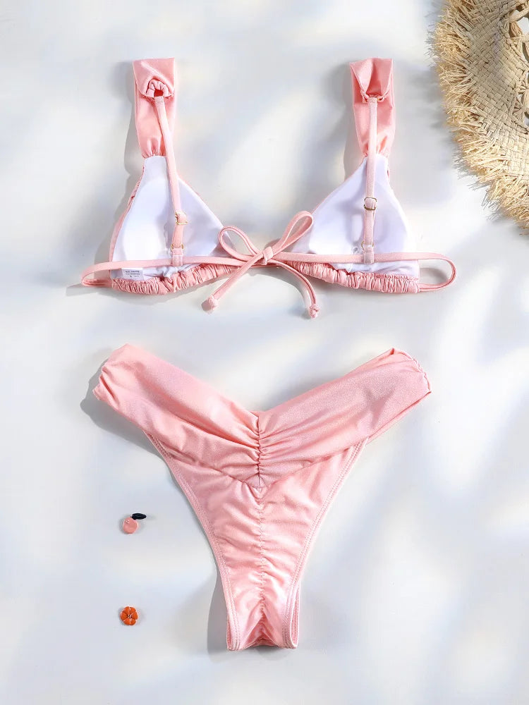 Sexy Folds Bikini Set Solid Micro Bikinis Women Swimsuit Female Triangle Swimwear Beach Wear Bathing Suit