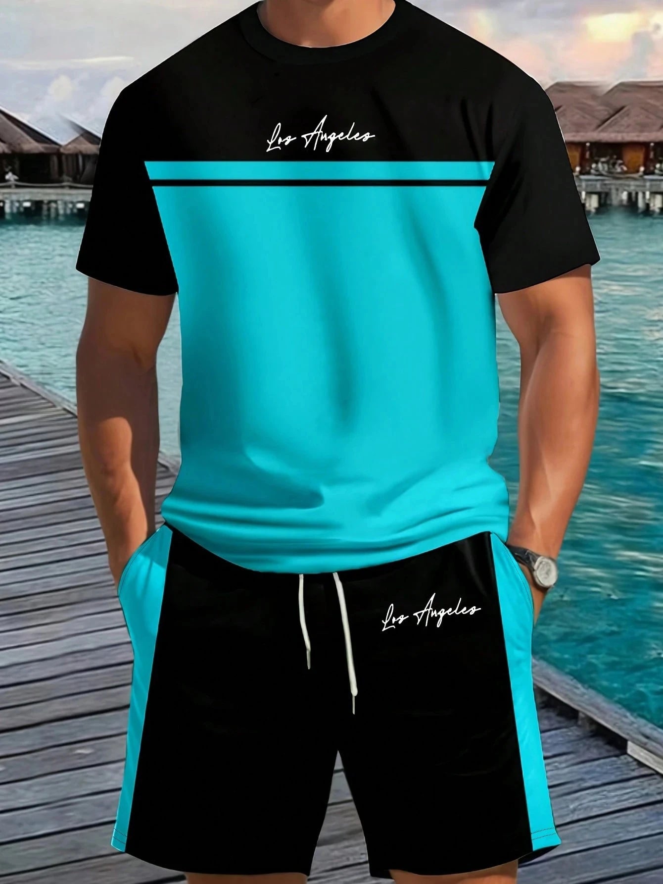 2026 Summer New Arrival Men's Letter Print Short-Sleeve T-Shirt Stylish Mens Shorts Set Vacation Beach Casual T-Shirt Summer Top