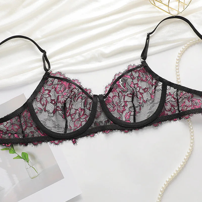 Sexy Lace Underwire Push Up Lingerie Contour Bra And Panty Sets For Women Gathering Chest Underwear Embroidery Bralette Set