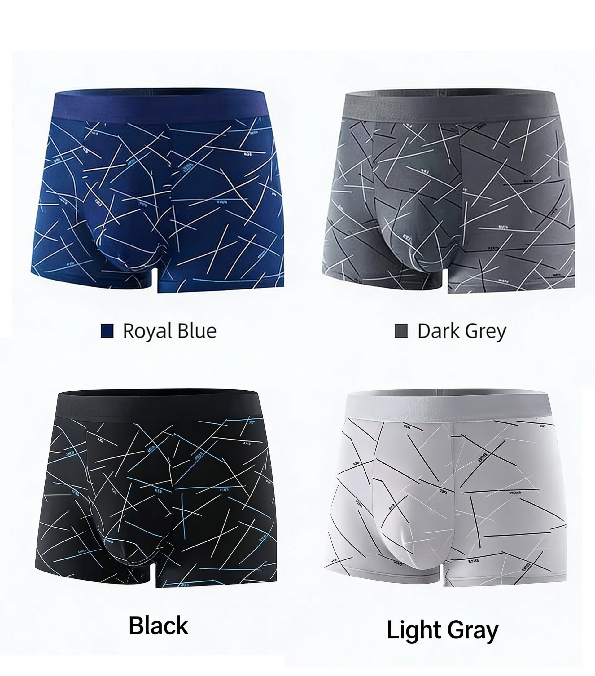 4pcs men's underwear, comfortable, soft and fashionable daily line print intimate boxer briefs, sporty and breathable boxers