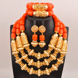 32inches 2Layers orange artifinal nigerian coral bead jewelry set wedding
