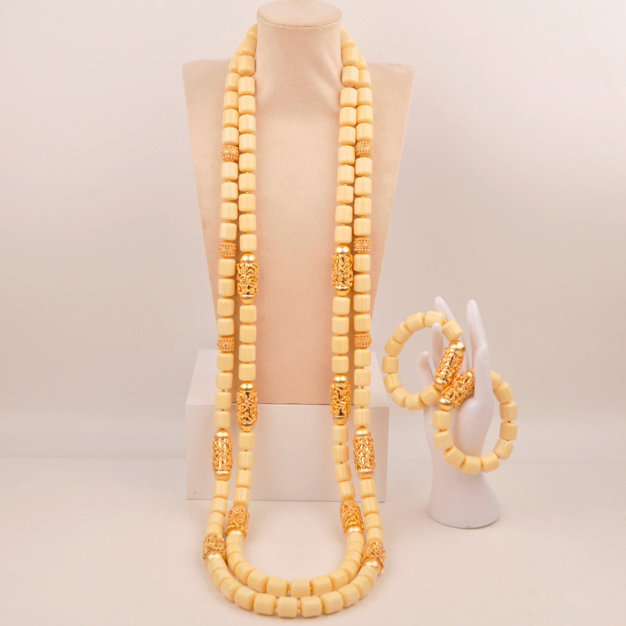 32inches 2Layers orange artifinal nigerian coral bead jewelry set wedding