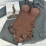 Women Seamless Lace Shapewear Bodysuit with Bra Postpartum Tummy Control Push Up Body Shaper