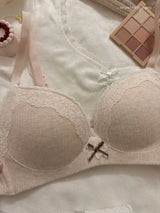 Teenage Sexy Lace Floral Bra Set Comfortable Non-steel Ring Beauty Back Small Breasts Gathered up Support Anti-Sagging Bra Set