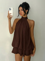 Women's Vacation Slim Fit Fashion Sexy Backless Halter Tie Waist Versatile Solid Color Dress, Stylish and Comfortable Summer