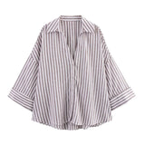 MUJER Striped Women's Shirt White Loose Casual Shirts for Women Summer Button up Shirts and Blouses Woman Wide Sleeve Ladies Top