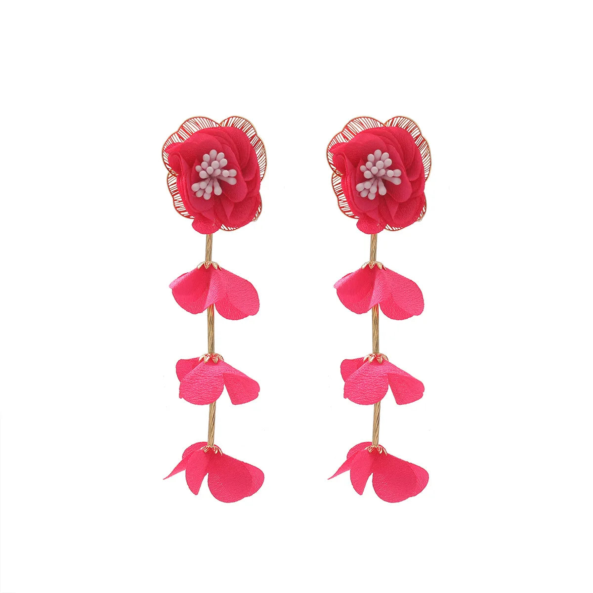 Chiffon flower multi-layer earrings, summer beach vacation style exaggerated earrings design, light luxury, niche