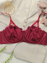 Women Plus Size Blue Floral Embroidered Lingerie Set Lace Trim Push Up Bra Stretchy Comfort Intimates For Curvy sexy Ladies 3562