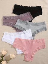 5Pcs/set Women Cotton Panties Floral Lace Intimate Underwear Trendy Patchwork Lace Briefs Female Soft Underpants Lingerie S-XL