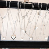 51 Pcs/Set Silver Color Chic Jewelry Set For Women Fashion Butterfly Heart Pearl Necklaces, Earrings, Rings, Match Daily Outfits