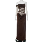 Mozision One Shoulder Lace See Through Sexy Maxi Dress Women Gown Fashion Off-shoulder Sleeveless Backless Club Long Dresses