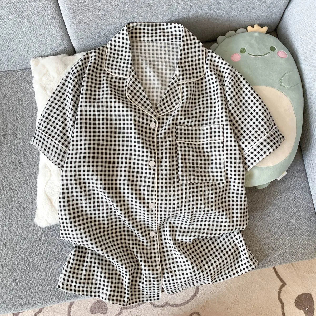 Women's sleepwear, summer short sleeved shorts, breathable and comfortable set, lapel cardigan, home clothes can be worn outside