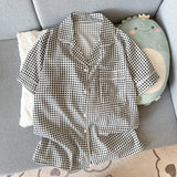 Women's sleepwear, summer short sleeved shorts, breathable and comfortable set, lapel cardigan, home clothes can be worn outside