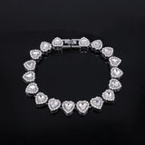 Yupsk 45CM/20CM Shiny Heart Rhinestone Hip Hop Rock Tennis Chain Bracelet Necklace for Women Men Trendy Jewelry Set Gift