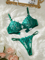 Floral Embroidery Sexy Lingerie Set Women Transparent Bralette Underwire Push Up Bra Panty 2 Piece Set