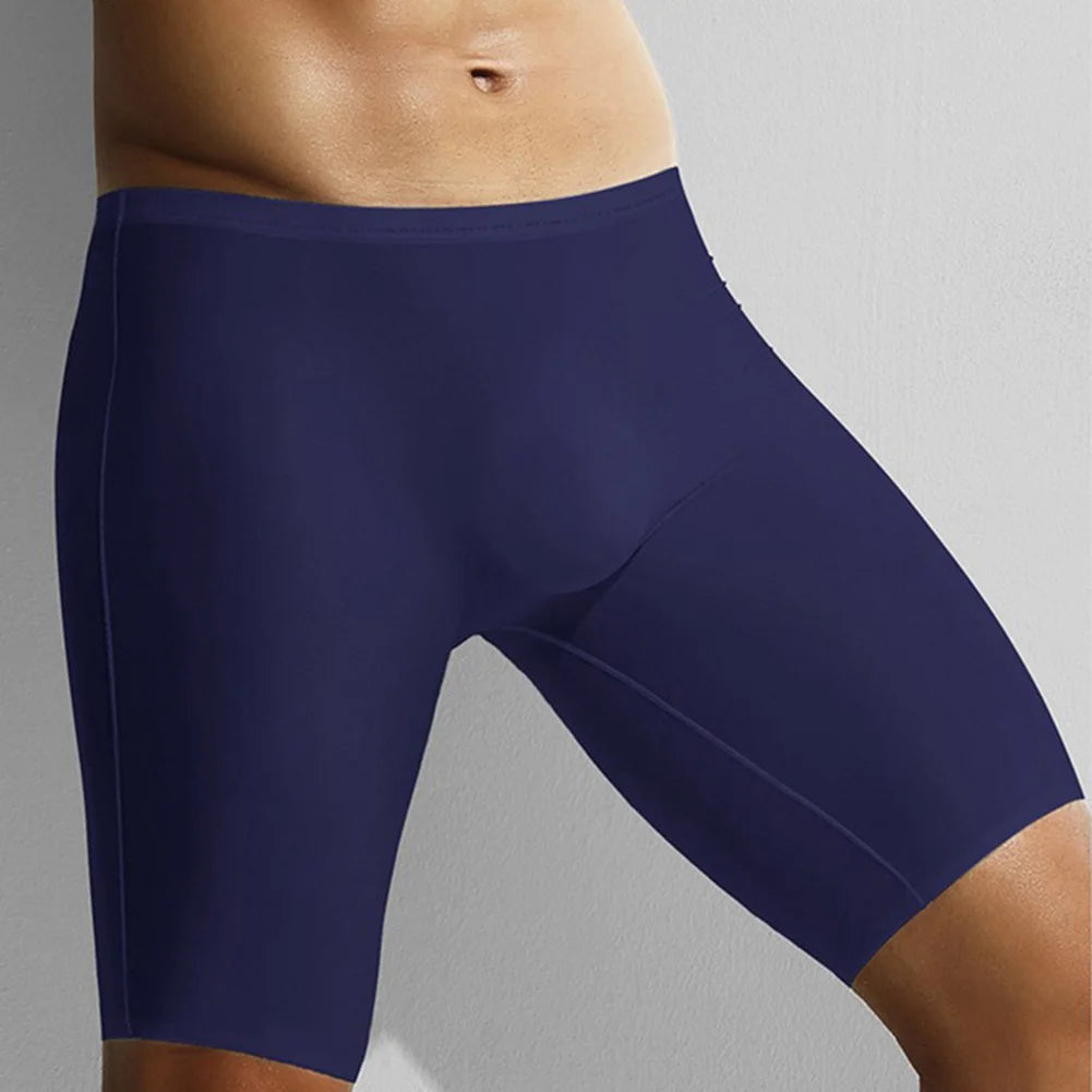1pc Men Ice Silk Boxers Shorts Sports Long Leg Shorts Underwear Thin Seamless Anti-wear Panties Breathable Comfortable Underpant