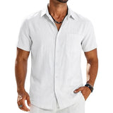 Mens Summer Solid Color Short Sleeve Tees and Premium Breathable Elegant Casual Shirts Hawaiian Inspired Cotton Linen Tops