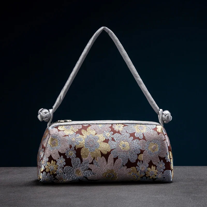 Fashion Shoulder Bag Women Handbag Luxury Embroidered Silk Bag Female Purse Small Cute Cosplay Cheongsam Flower Satin Tote Bag