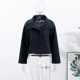 Fashion Short Woolen Coat For Women Stand Collar Full Sleeve Loose Zipper Jacket Female 2025 Spring Autumn Solid Lady Outwear