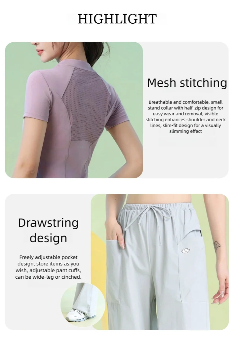 DRUR Summer Hiking Tracksuit Women Breathable Quick Dry Running Set  2 Piece Gym Outfit Slim Fit Sports Top Cargo Pants Suit New