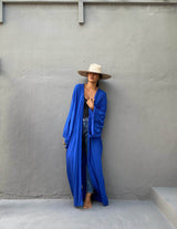 Solid Beach Cover Up Women Self Belted Wrap Kimono Dress Swimsuit 2025 New Robe Summer Beachwear Factory Supply