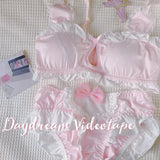 MOYISU Kawaii Lolita Bra Set, Bunny Ear Cutout No Wire Bralette Soft Sweetheart Lingerie Small Bust Pure Sexy Japanese Ya Ma Die