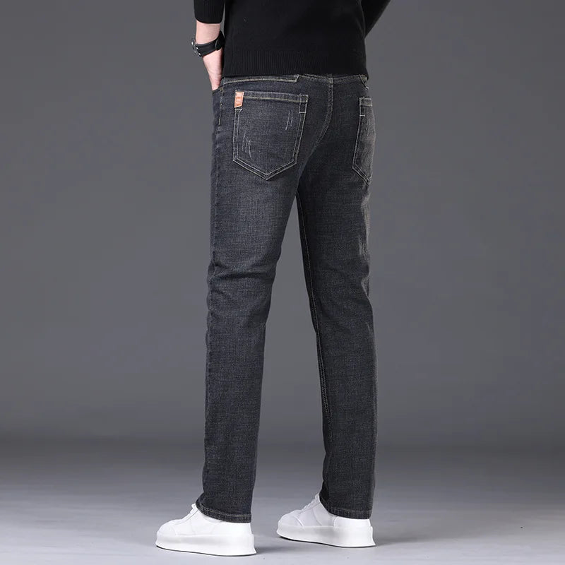 Men Fashion Straight Jeans Men 2026 New Stretch Slim Fit Pants Comfortable Soft Business Denim Trousers Male Brand Clothing