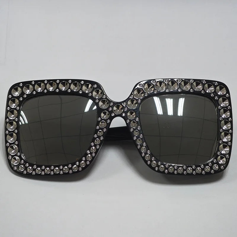 Diamond Oversized Sunglasses Big Square Frame Sunglasses UV400 Crystal Eyewear Retro Rhinestone Frames Eyeglasses