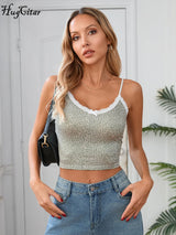 Hugcitar Leopard Print Slips Bows Patchwork Lace Sexy Slim Crop Camis Top Summer Fashion Women Y2K Outfits Festival Party