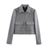 SLTNX Women's Zipper Jacket Coat New Winter Long Sleeve Pocket Outerwear Coat Short Street Elegant Women's Jacket