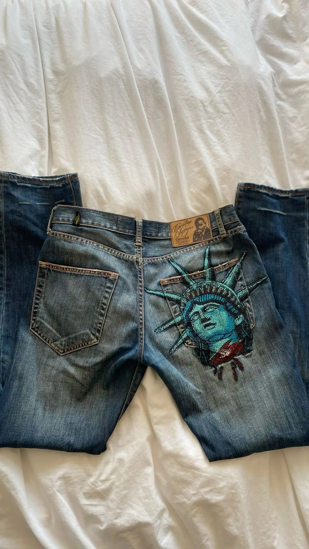 Baggy Wide Leg Y2K 2000s Loose Jeans Embroidered Buddha Casual Denim Pants Harajuku High Waist Straight Jeans Y2k Women Clothing