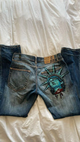 Baggy Wide Leg Y2K 2000s Loose Jeans Embroidered Buddha Casual Denim Pants Harajuku High Waist Straight Jeans Y2k Women Clothing