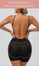 Flarixa Women's Low Back Seamless Bodysuit Tummy Control Hip Lifter Full Body Shaper Backless Shapewear Jumpsuit Slim Corset