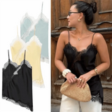 Elegant Asymmetrical Lace Lace Patchwork Top Sleeveless Backless Camisole Tops V Neck Sexy Lace Women tank top Summer Wear