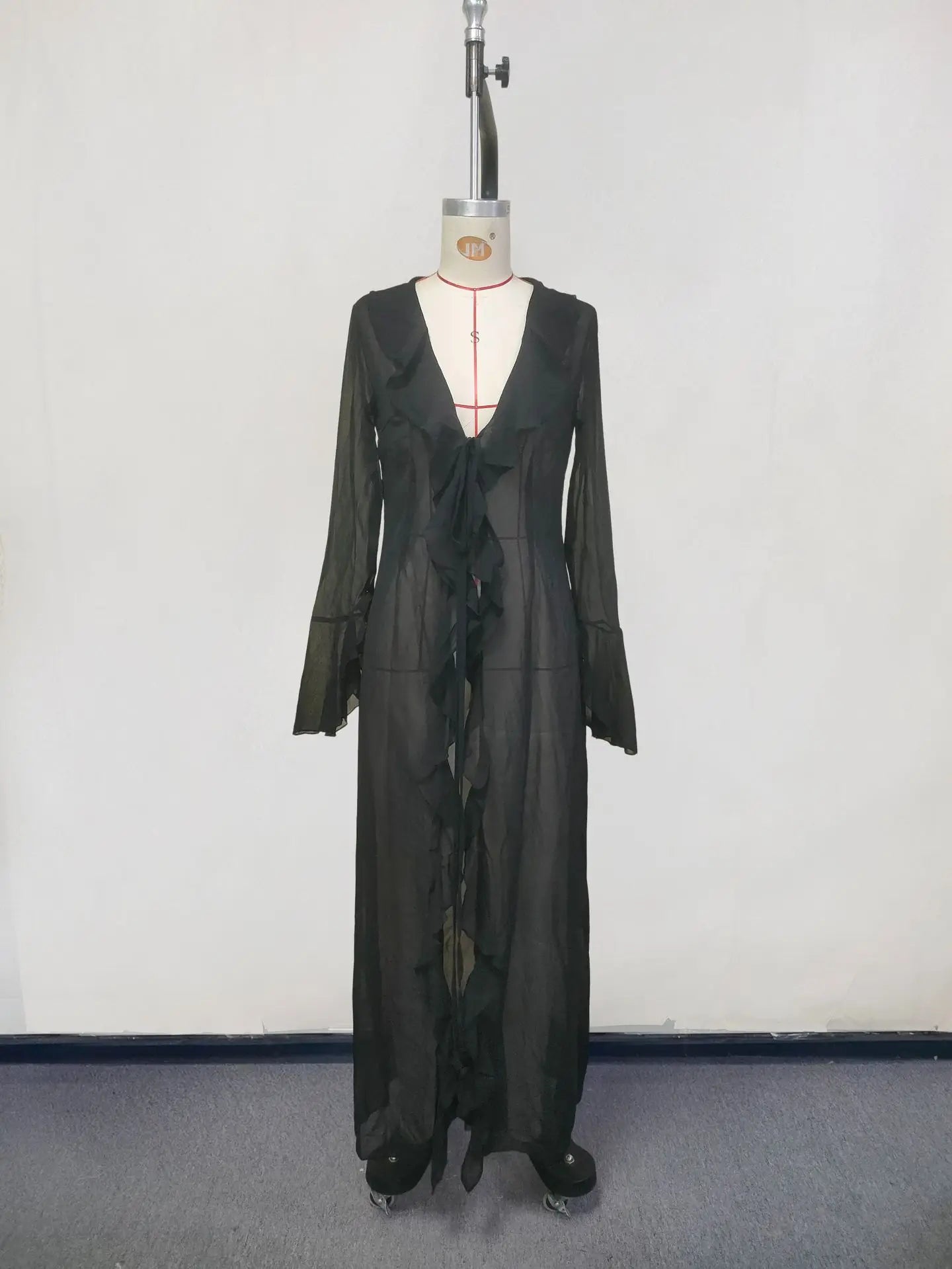 Beach Cover Up Cover-ups Dress Chiffon Long Sleeve Sunscreen Beachwear Womens Clothing Sexy V Neck Ruffled Black White New Tunic