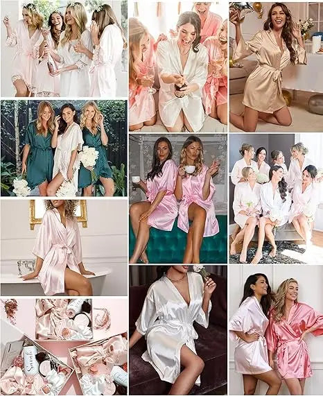 RB032 2018 New Silk Kimono Robe Bathrobe Women Silk Bridesmaid Robes Sexy Navy Blue Robes Satin Robe Ladies Dressing Gowns