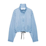 HH Woman Autumn Long Sleeves Turtleneck Zipper With Pockets Drawstring Casual Coats Women Fashion Polka Dot Printed Jacket