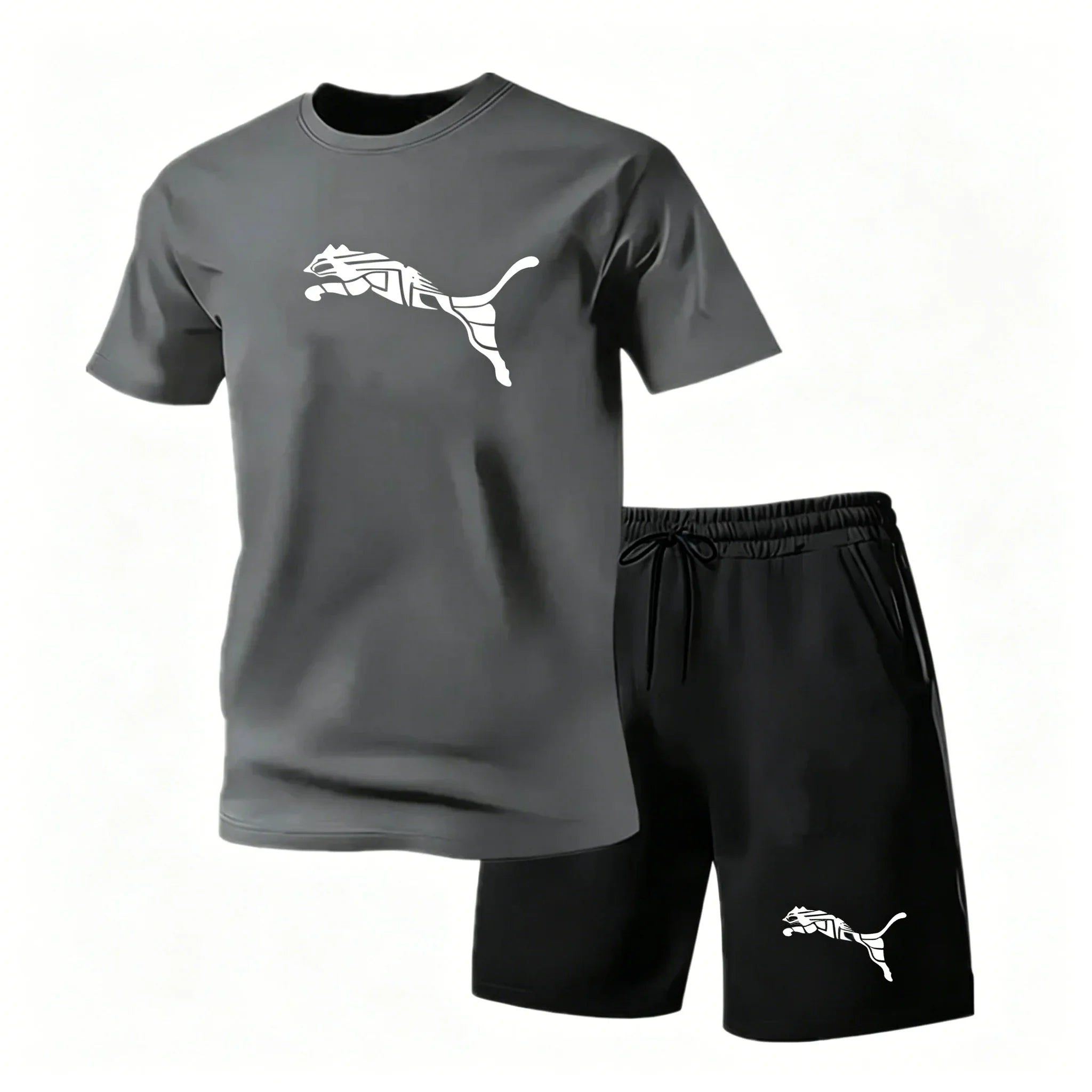 Men's new fashionable casual T-shirt shorts two-piece set 2026 men's summer outdoor sports breathable set