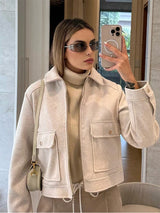 SLTNX Women's Zipper Jacket Coat New Winter Long Sleeve Pocket Outerwear Coat Short Street Elegant Women's Jacket
