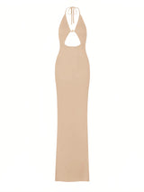Sexy Knit Halter V Neck Slit Beach Maxi Dress For Women 2026 Chic Button Cut Out Backless Party Dresses Swimwear Cover Up A3151