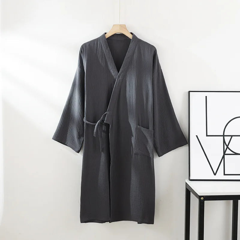 Kimono Robes for Men's and Women's Sleepwear Cotton Yarn Bathrobe Tied Cardigan Thin Home Clothes Couple's Robes